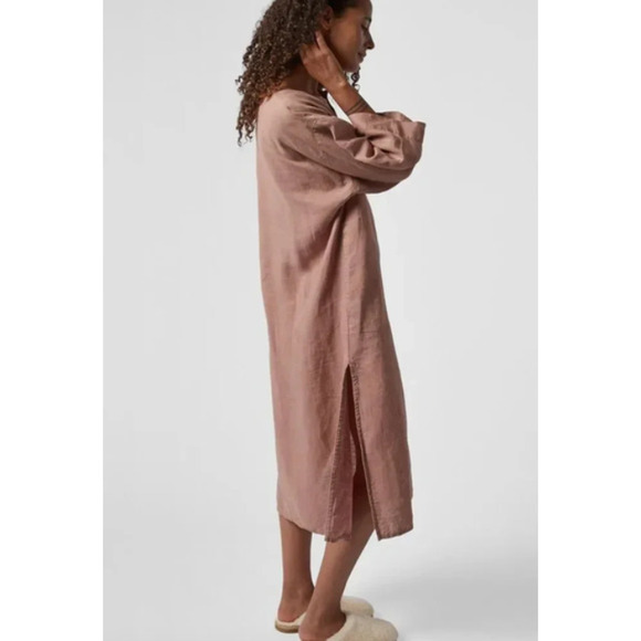 SOLD** Parachute 100% Linen House Dress Caftan Size Large Midi Clay Lagenlook - Picture 2 of 9